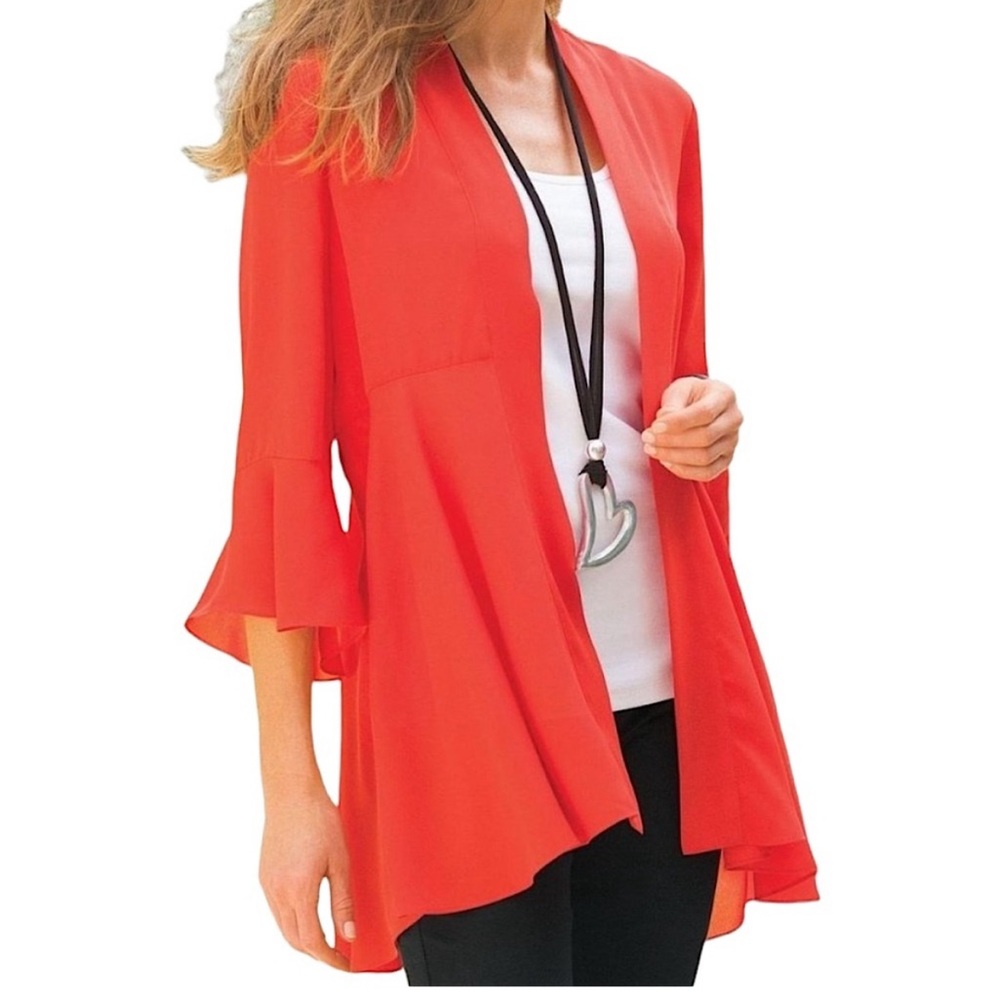 Soft Surroundings Terrific Topper Red Bell Sleeve Open Front Cardigan Size XLP